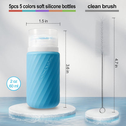 5Pcs Condiment Squeeze Bottles, 2 OZ Salad Dressing Container to Go, Bpa-Free Dressing Bottle (With Cleaning Brush & Spice Labels), Leakproof Sauce Containers for Lunch Box, Travel Size Squeeze Bottle3