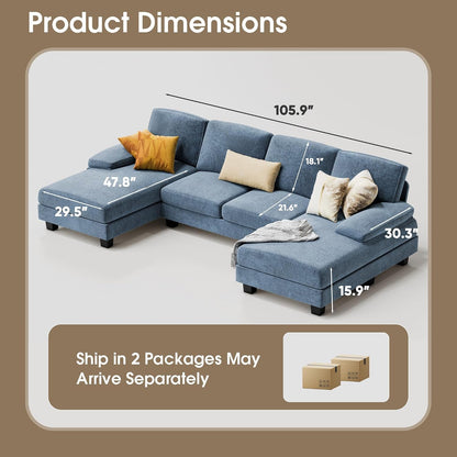 Sectional Couches for Living Room, Chenille, Light Blue2