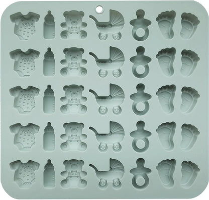 Baby Shower Silicone Mold with Onesie Pacifier Bottle Baby Footprint Bear Carriage Mold for Chocolate Cake Candy Gummy Cupcake Decoration Party Cupcake Topper2