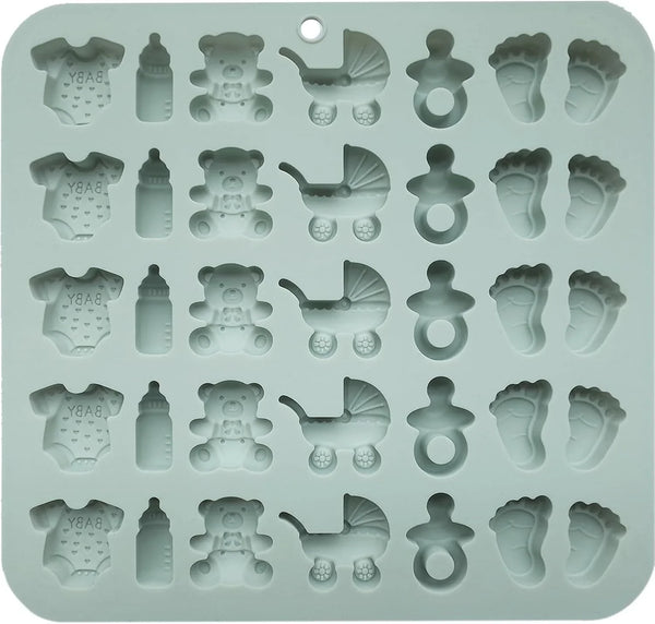 Baby Shower Silicone Mold with Onesie Pacifier Bottle Baby Footprint Bear Carriage Mold for Chocolate Cake Candy Gummy Cupcake Decoration Party Cupcake Topper2