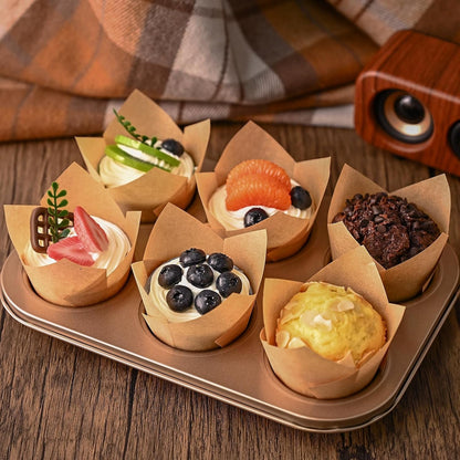 120 Counts Natural Tulip Cupcake Liners for Baking Cups, Food Grade Parchment Paper Muffin Liners Holders, Standard Tulip Cupcake Liners, Greaseproof Cup Cake Wrappers for Party, Christmas5