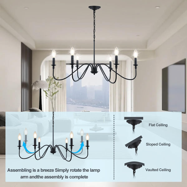Black Chandelier, 6-Light Farmhouse Chandelier for Dining Room6