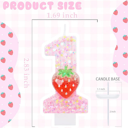 Pink Strawberry Number 1 Candle for Berry First Birthday Decor2