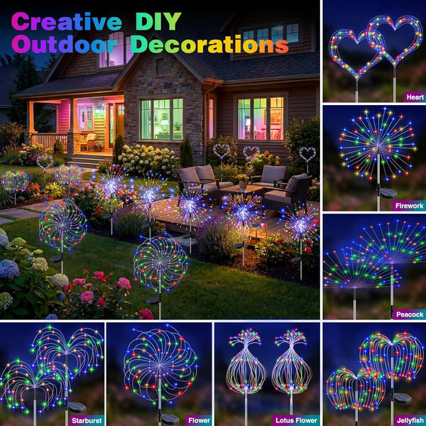 2 Pack Solar Garden Lights Outdoor, 8 Modes Firework Lights Outside3