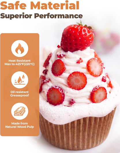 200Pcs Standard Cupcake Liners for Baking, Muffin Liners | Non-Stick, Natural, Food-Grade, Greaseproof Parchment , Cupcake Wrapper for Party, Christmas, Gift3
