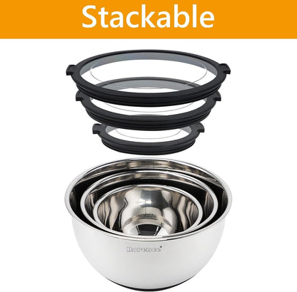 Stainless Steel Mixing Bowls with Lids Set of 3, 1.5/3/5QT6