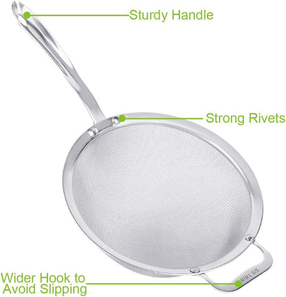 9" Large Mesh Strainer, Stainless Steel 18/8 Extra Fine Quinoa Sieve, with Solid Sturdy Handle, Flour Filter with Wider Hook4