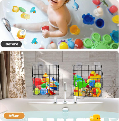 2 Pack Bath Toy Storage Organizer, Large Rustproof Metal Wire Basket, Wall Mounted Hanging Bathtub Holder, Bathroom Shower Caddy for Tub Toys & Toiletries4
