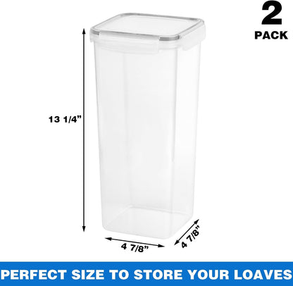 2 Pack Bread Box, Plastic Bread Container, Bread Storage for Kitchen Counter, Bread Keeper with Airtight Lid, Tall Bread Saver, Sandwich Bread Holder, 5.6 Qt / 5.3L Each2