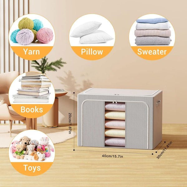 Clothes Storage Bins with Metal Frame Foldable Storage Box Clothes Organizers Storage Containers for Clothes Sheets Blankets Books Toys Gifts and Holiday Decorations (24Lx3 Pack)2