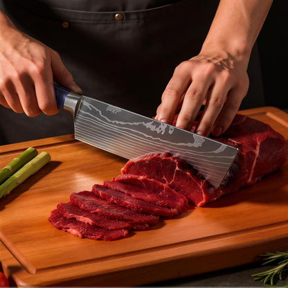 Purple 7 Inch Nakiri Knife, Ultra Sharp Vegetable Chopping Cleaver7