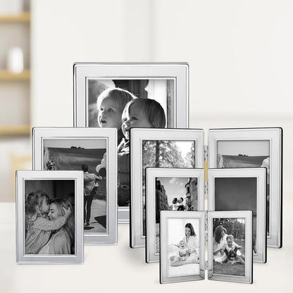 Double Border Plain Silver Picture Frame, Tarnish Resistant Finish, Perfect Photo Frame for Any End Table, Credenza, Shelf, or Nightstand, Silver 5X77