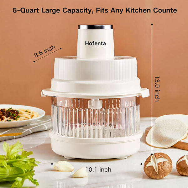 5QT Food Processors, Electric Food Chopper with Meat Grinder & Vegetable Chopper,Thickened Glass Bowl with Powerful 500W Copper Motor,2 Sets of 6-Blades for Fruits/Meat/Nuts,6 Precision Modes8