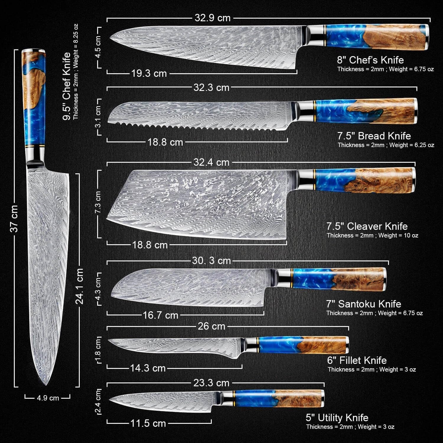 senken-tsunami-7-piece-damascus-kitchen-knife-set-with-magnetic-knife-block-67-layer-japanese-vg10-steel-chef-santoku-cleaver-bread-boning-more-blue-resin-burl-wood-block
