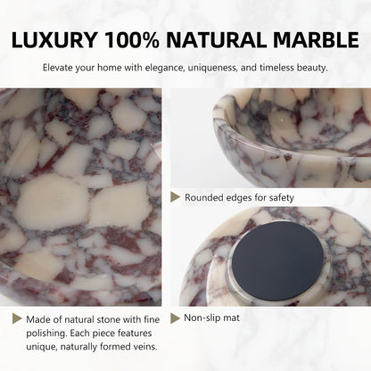 Luxury Natural Marble Decorative Bowl, Centerpiece Catchall Tray Home Decor | Medium 7-Inch Calacatta Viola Marble Centerpiece Bowl, Coffee Table Catchall, Statement Accent Tray for Dining Room Decor4