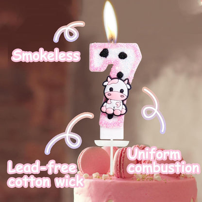 Pink Cow Glitter Birthday Candles Number 1 Birthday Decorations, Holy Cow Im One Birthday Decorations, Number 1 Candle for Cake, Cowgirl Theme Number Candle for Girls First 1St Birthday Party Décor4