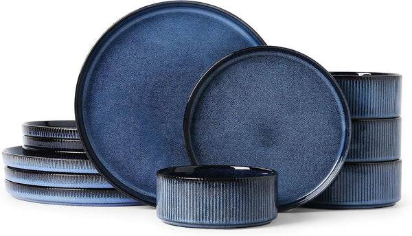 12PCS Ceramic Dinnerware Set for 4, Stoneware Plates and Bowls Sets1