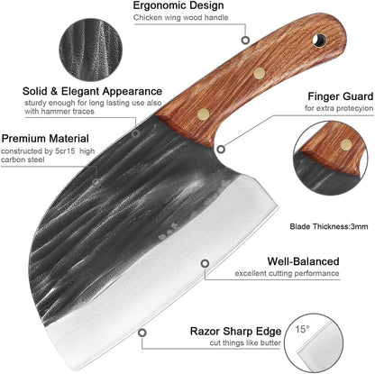 Meat Cleaver, Full Tang Powerful Handmade Knives High Carbon Steel Wide Blade Ultra-Sharp Kitchen Knives Cutting Slices Minced Meat Fish Knife3