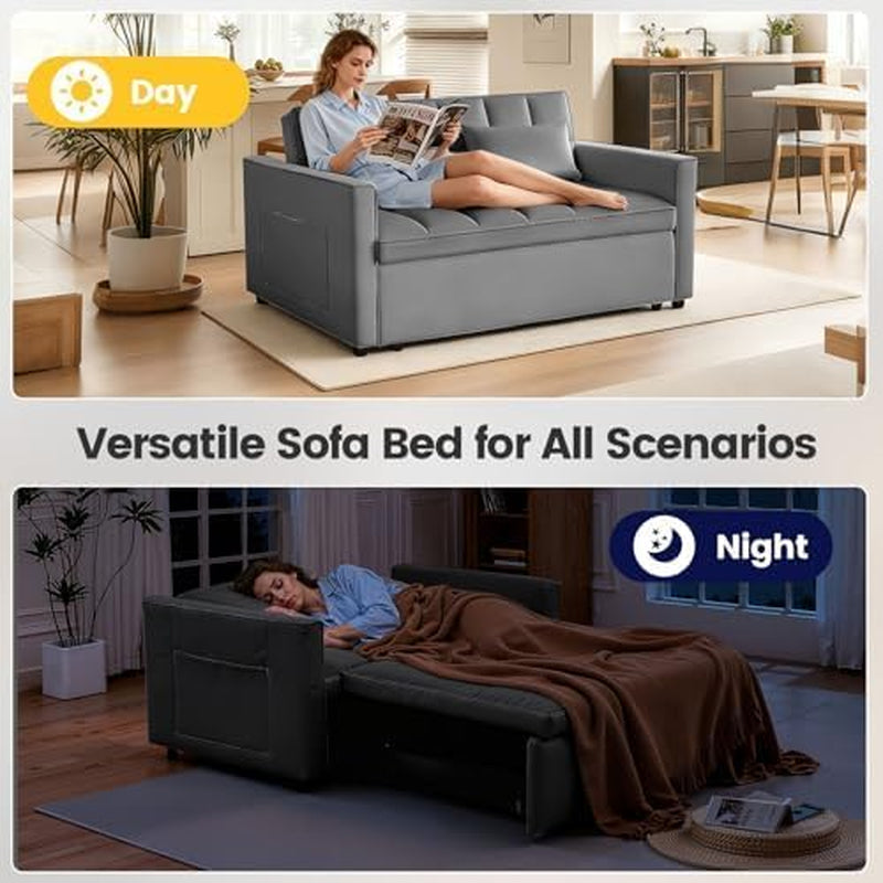 sleeper-sofa-bed-with-adjustable-backrest-side-pockets-gray