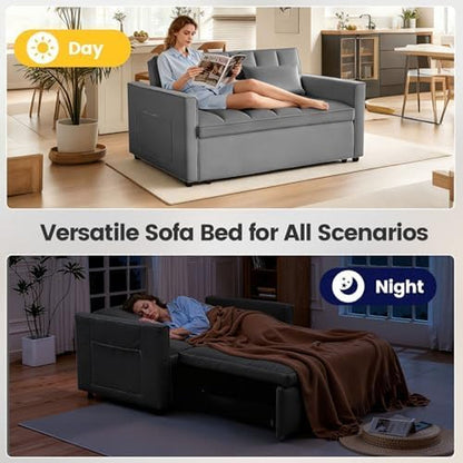 Sleeper Sofa Bed with Adjustable Backrest & Side Pockets, Gray7
