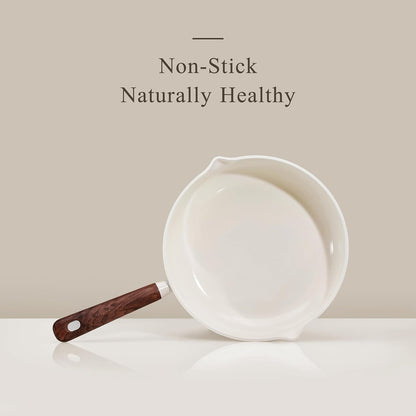 Nonstick Frying Pans Skillets, 5 PCS Ceramic Coating Pans Set | Non-Toxic Healthy PFAS Free, Induction Compatible, 8+9.5+11 Inch with Colander Lid and Spatula, Cream White4