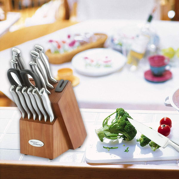 Knife Block Set Kitchen Knives Built-In Sharpener9