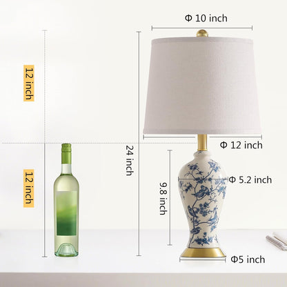 24" Chinoiserie Modern Ceramic Small Table Lamps Set of 2 for Bedroom2