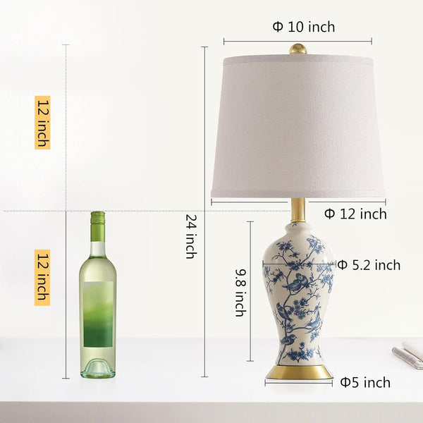 24" Chinoiserie Modern Ceramic Small Table Lamps Set of 2 for Bedroom2