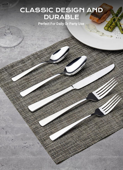Silverware Set for 8, 45 Piece Stainless Steel Kitchen Utensils Cutlery Set | Gift Package for Wedding Housewarming, Heavy-Duty Steak Knife Fork and Spoon, Dishwasher Safe, Ergonomic Design, Flatware Set2