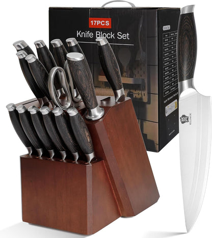 Kichen Knife Block Set, 17-Piece Knife Set with Wooden Block German Steel Kitchen Knives Sets with Bone Chopper, Gift Box9