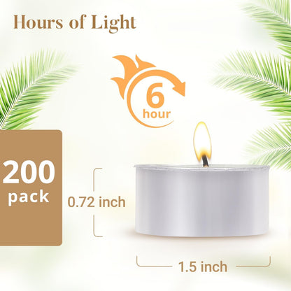 Palm Wax Tea Lights Candles 200 Pack, 6 Hours Unscented Clean Burn2