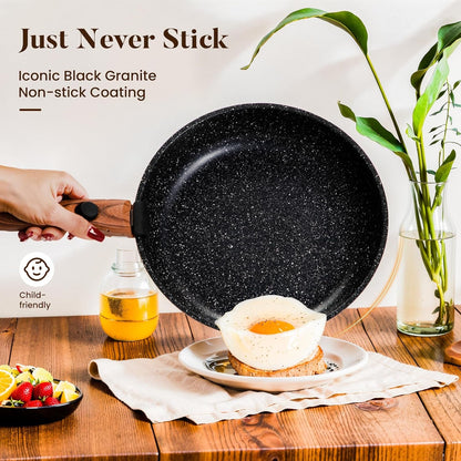 Removable Handle Induction Pots and Pans Set - 10 Piece Non-Stick Cookware Sets, Black Granite Stackable RV Cookware for Camp | Stackable Nonstick Cookware Set with Detachable Handle. Oven & Induction Safe, Space-Saving Design for Camping.4