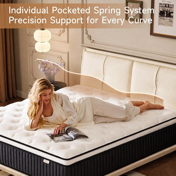 Queen Mattress, 12 Inch Hybrid Queen Mattress in a Box, Medium Firm Memory Foam Mattress, with Individual Pocket Springs, Upgrade Zoned Support, Motion Isolation&Pressure Relief, Certipur-Us7