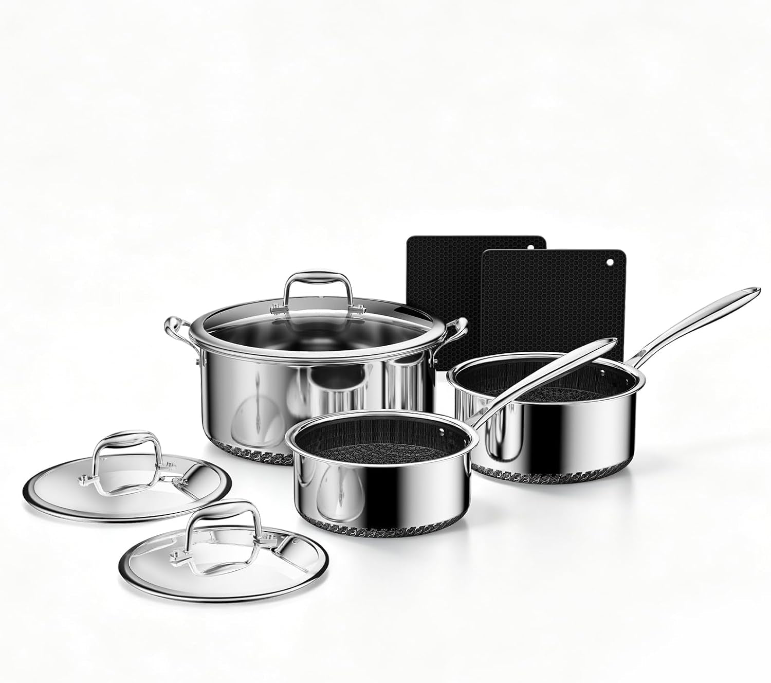 hybrid-nonstick-8-pc-stainless-steel-cookware-set-pots-and-pans-set-with-2-silicone-trivets-2-3-8-qt-pots-etched-surface-stay-cool-handles-dishwasher-oven-safe-compatible-with-all-cooktops