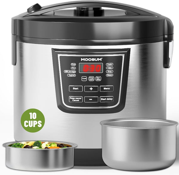 20 Cup Cooked (10 Cup Uncooked) Rice Cooker with 8 Functions, Healthy Cooking Stainless Steel Pot & Steamer, Removable Inner Cover, Stainless Steel Silver1