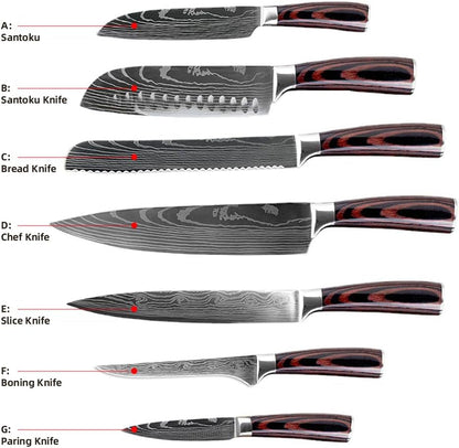 7PCS Kitchen Knife Set, Professional Japanese Chef Knives with High Carbon Stainless Steel Ultra, Sharp Aikido Knife Set for Cooking Meat, Fruits, Vegetables7