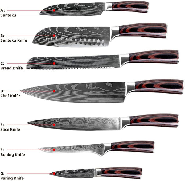 7PCS Kitchen Knife Set, Professional Japanese Chef Knives with High Carbon Stainless Steel Ultra, Sharp Aikido Knife Set for Cooking Meat, Fruits, Vegetables7