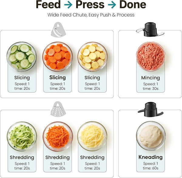 Food Processor 10.5 Cup, 600W Electric Vegetable Chopper with French Fry Slicer, Dough Mixer, Dishwasher Safe Parts for Family Meals, Vegetables, Fries, Cheese, Puree6