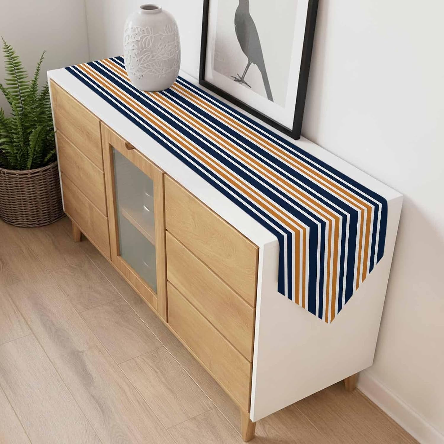 orange-navy-blue-striped-table-runner-linen-burlap-table-runner-72-inches-long-gradient-horizontal-lines-dresser-scarves-for-kitchen-island-coffee-dining-room-party-wedding-holiday-decor-13x72