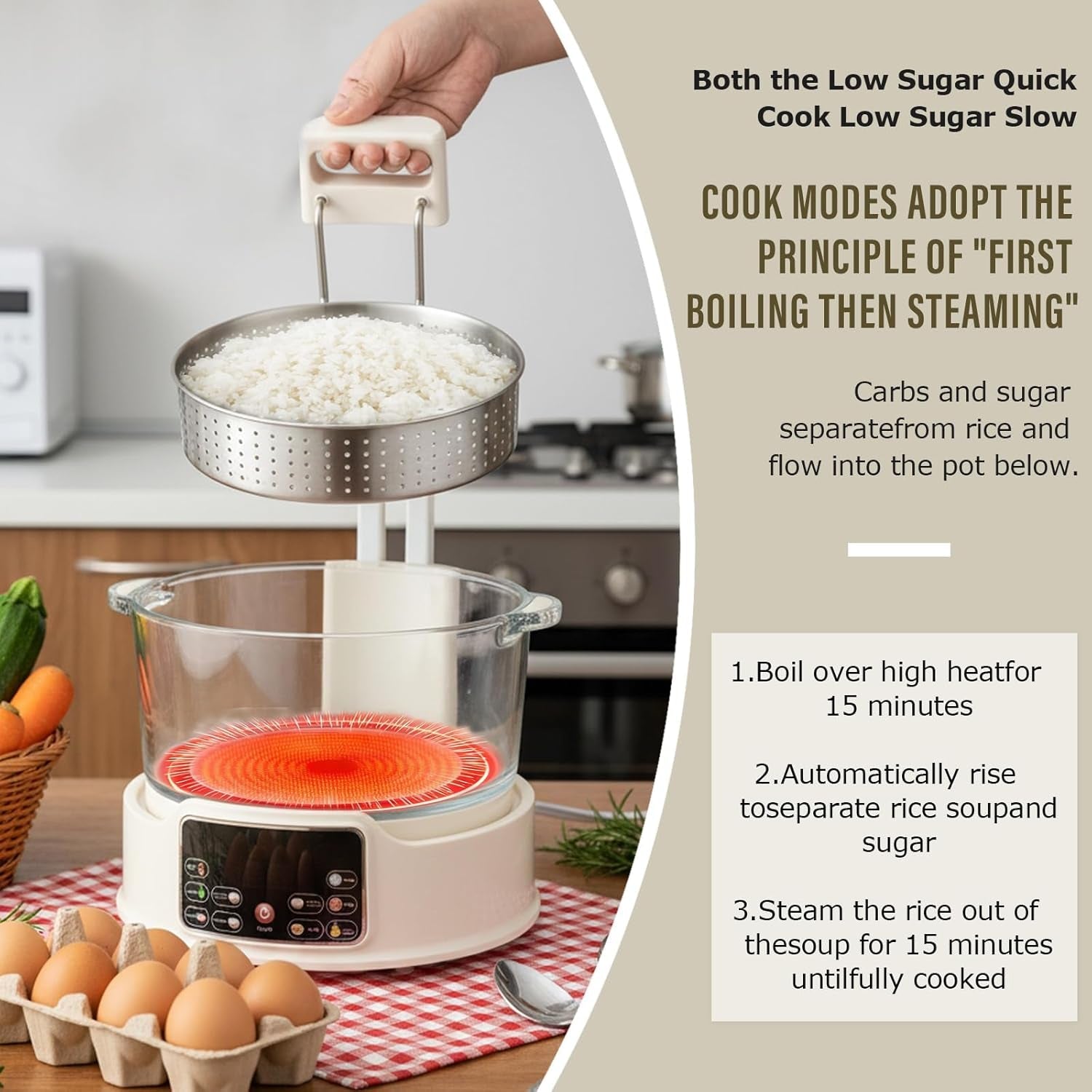 low-sugar-rice-cooker-multifunctional-low-carb-rice-cooke-r-with-auto-lift-basket-preset-timer-smart-glass-rice-cooker-with-steaming-boiling-and-hotpot-in-one-white