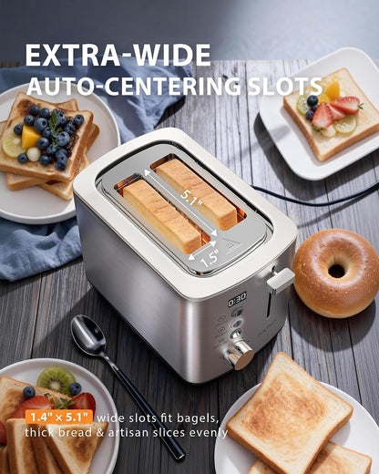 2 Slice Toaster with Countdown Timer, Wide Slots Fits Thick Bread & Bagel | 6 Browning Levels, Defrost, Reheat & Cancel, Removable Crumb Tray, Compact Design for Everyday Breakfast2