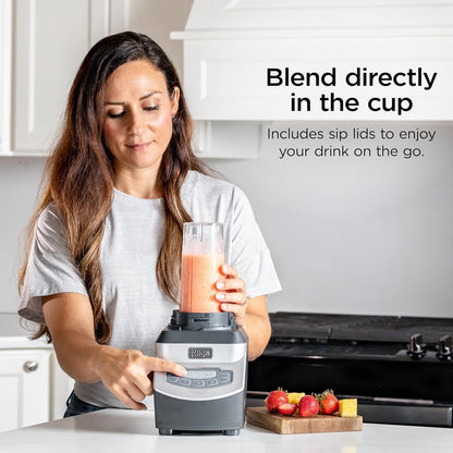 Ninja BL660 Professional Compact Smoothie & Food Processing Blender, 1100-Watts, 3 Functions -For Frozen Drinks, Smoothies, Sauces, & More, 72-Oz.* Pitcher, (2) 16-Oz. To-Go Cups & Spout Lids, Gray3