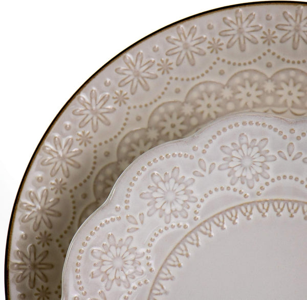 Embossed Scalloped Stoneware Dinnerware Dish Set, 16 Piece, Ivory14