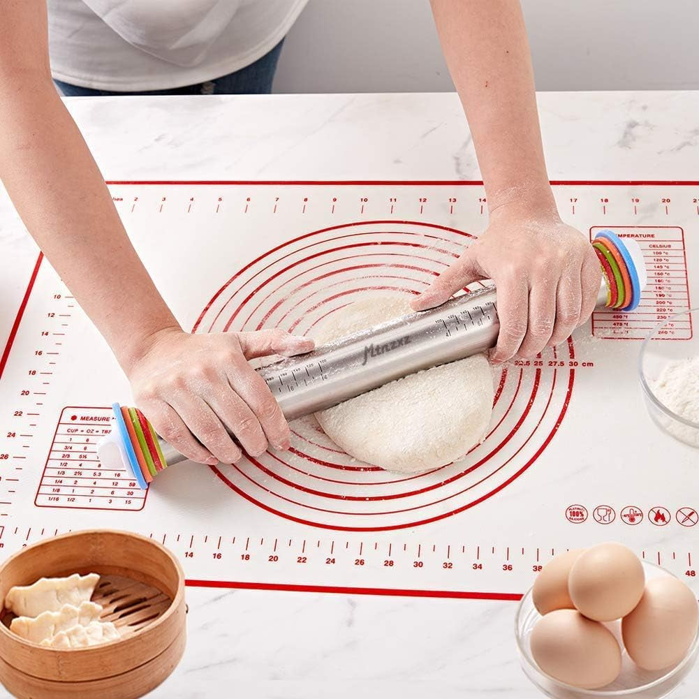 rolling-pin-and-silicone-pastry-mat-set-with-adjustable-thickness-rings-roll-dough-to-perfect-size-thickness-stainless-steel-dough-roller-for-baking-fondant-pizza-pie-pastries-pasta-cookies