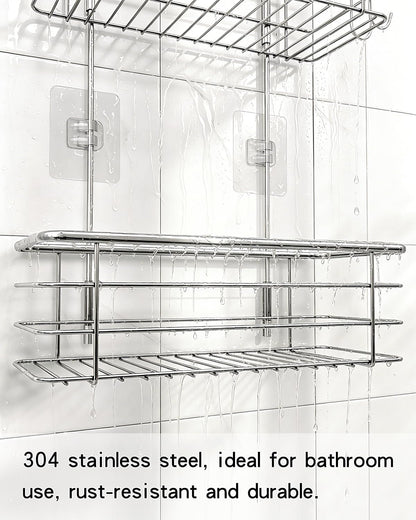 Over the Shower Head Caddy, 2-Tier Stainless Steel Hanging Organizer with Hooks, 37.6In6