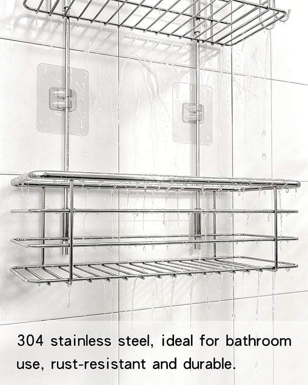 Over the Shower Head Caddy, 2-Tier Stainless Steel Hanging Organizer with Hooks, 37.6In6