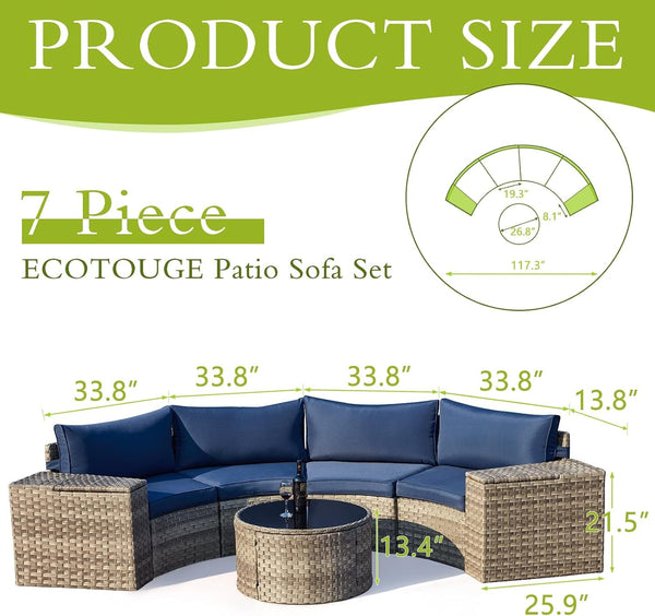 Blue 7-Piece Curved Wicker Rattan Outdoor Patio Sectional3