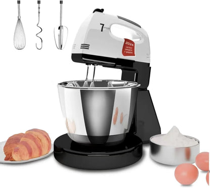 Stand Mixers, 7 Speeds with 3QT Stainless Steel Bowl, Stand and Hand Mixer with Dough Hook, Whisk, Mixing Beater for Baking, Cake, Cookie, Kneading (Black)1