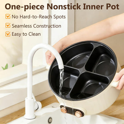 Electric Hot Pot Cooker, 4 Compartment Divider Pot, 6.3QT | 1800W Fast Heating, Nonstick Divider Pot, Cook 4 Flavors Simultaneously for Family Dining & Entertaining6