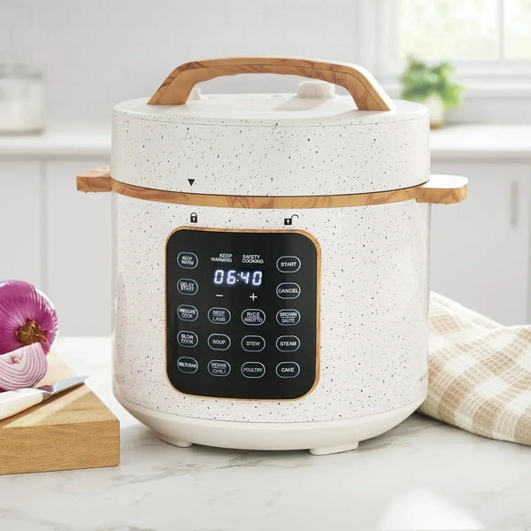 Electric Pressure Cooker, 7-In-1 Programmable Multicooker, 6 Quart Stainless Steel Slow Cooker, Rice Maker, Steamer, Sauté, Linen Speckle2